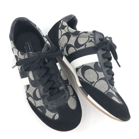 Coach JOSS Black Suede Gray Signature Monogram Canvas Lace Up Casual Sneakers - Picture 3 of 15